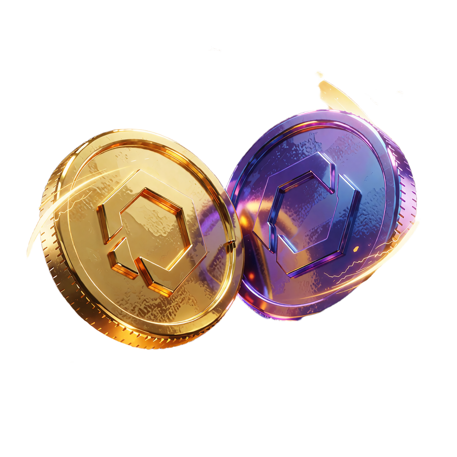 JBSwap: en guldm&oslash;nt og en violetbl&aring; m&oslash;nt i et gyldent bytte-loop mellem to coins