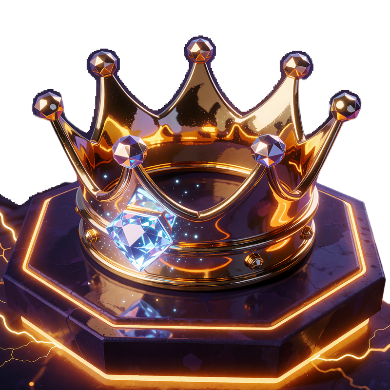 Guldkrone med isbl&aring; diamant p&aring; sekskantet piedestal - symbol p&aring; det &oslash;verste niveau i JB Casino VIP